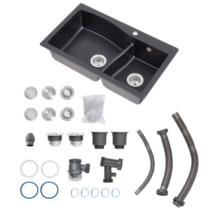 Modern Double Bowl Quartz Resin Composite Kitchen Sink with Waste Kit
