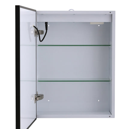 Single Door Fog Free Black Edge LED Bathroom Mirror Cabinet 45x60cm