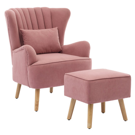 Modern Wingback Accent Chair Armchair with Footstool and Lumbar Pillow