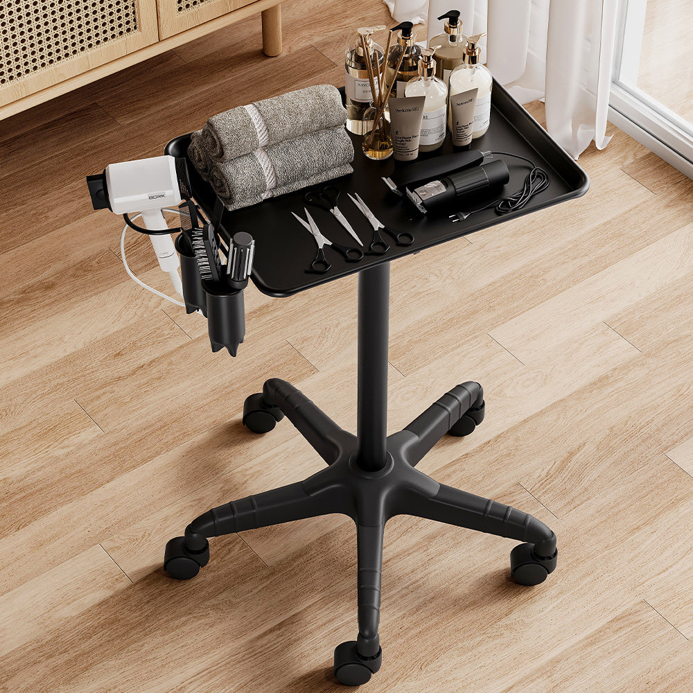 Black Adjustable Salon Tray Cart with Wheels