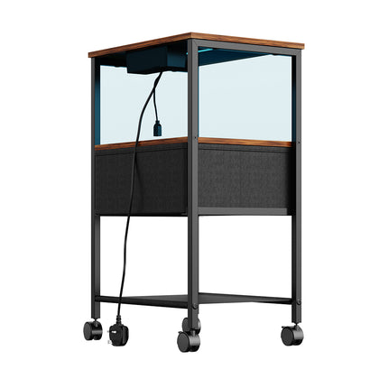 Nightstand Bedside Table with Charging Station and LED Lights