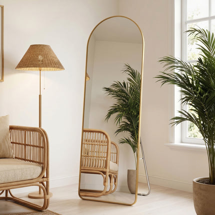 Modern Arched Metal Floor Mirror Gold/ Black