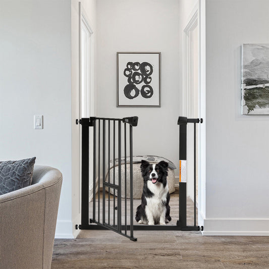 Black Pressure Fixed Stair Gate Safety Gate with Pet Door
