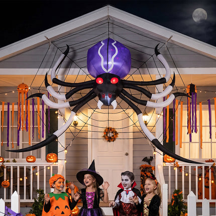 11FT Halloween Inflatable Giant Spider with Built-in LED Lights