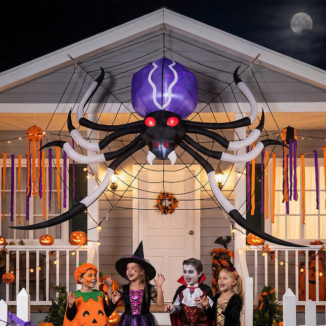11FT Halloween Inflatable Giant Spider with Built-in LED Lights