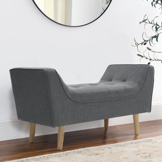 Grey 110cm Soft Chenille Upholstered Bench with Wooden Legs