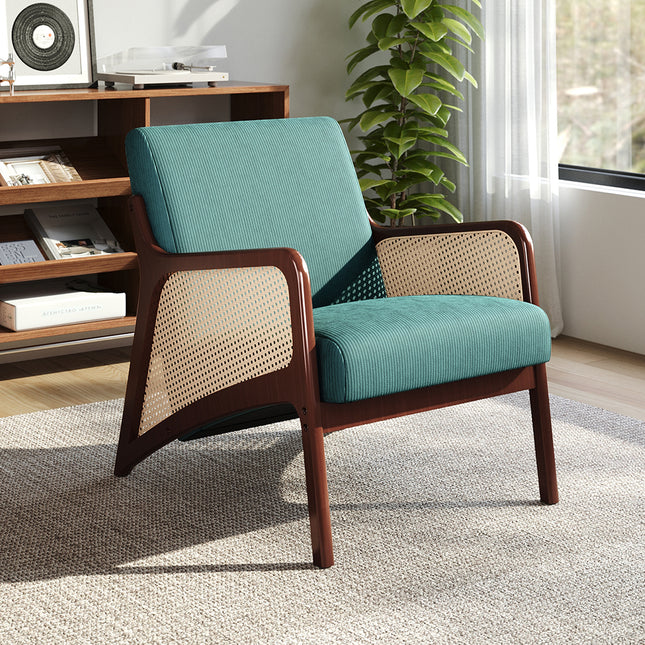 Corduroy Armchair with Rattan Armrest