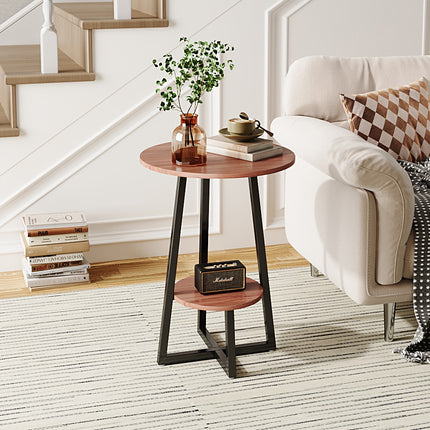 2-Tier Round Wooden Coffee Side Table