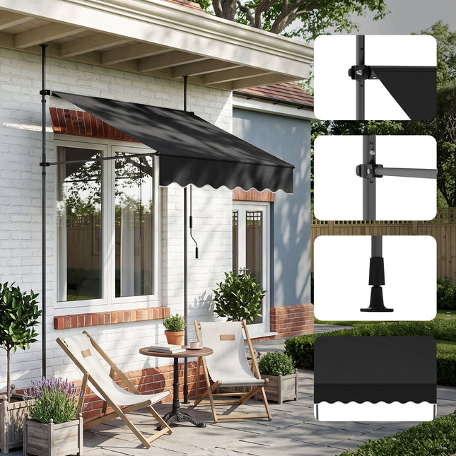 Outdoor Manual Retractable Patio Awning with Hand Crank 150-300cm W
