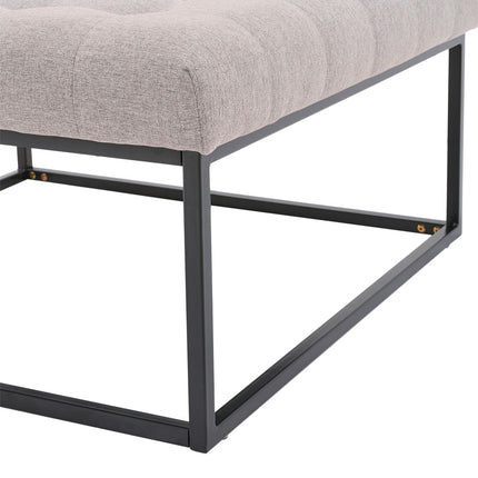 Square Linen Footstool with Metal Frame