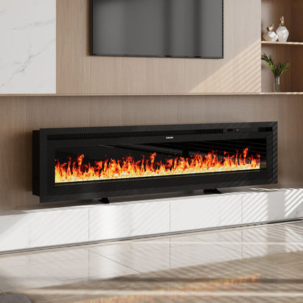 50 Inch/ 60 Inch Electrical Fireplace with Remote, 12 Flame Colours, Adjustable Heating Modes, and Safety Features