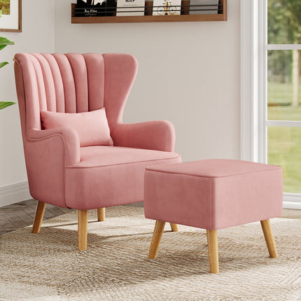 Modern Wingback Accent Chair Armchair with Footstool and Lumbar Pillow