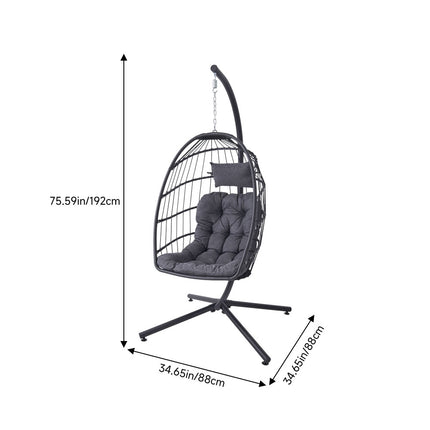 Egg-Shaped Hanging Chair with Soft Cushion & Headrest