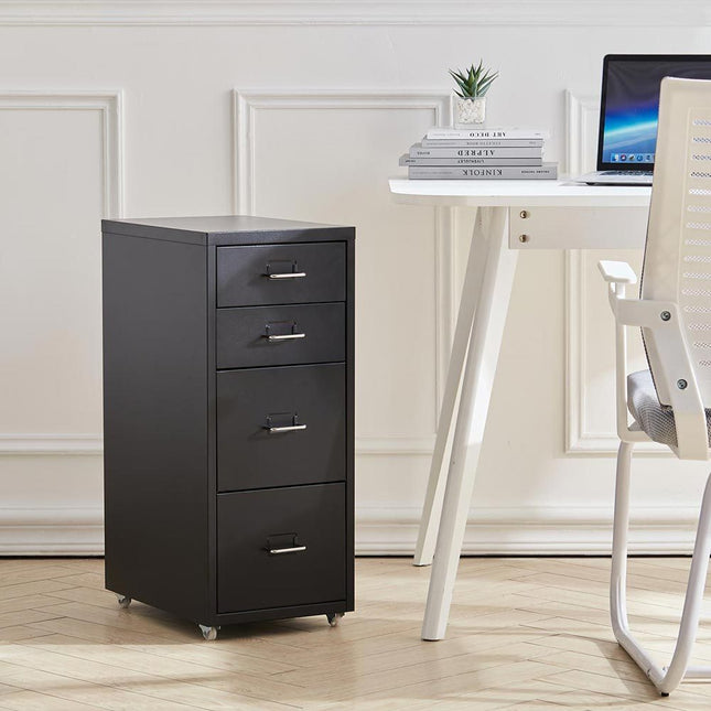 Office Rolling File Cabinet with 4 Drawers Shelf and Wheels, Black