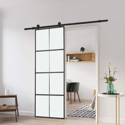 8 Frosted Glass Black Barn Door with Sliding Hardware Kit