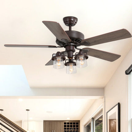 52 Inch Chandelier Ceiling Fan Light with 5 Blades and Remote Control Brown
