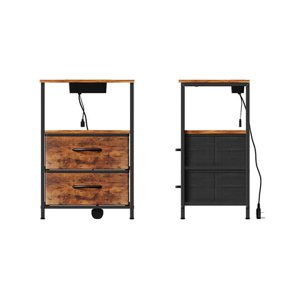 Nightstand Bedside Table with Charging Station and LED Lights