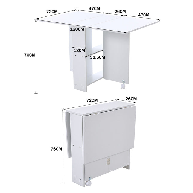 Multifunctional Folding Dining Table for Small Spaces with 2 tier Shelves 76cm H