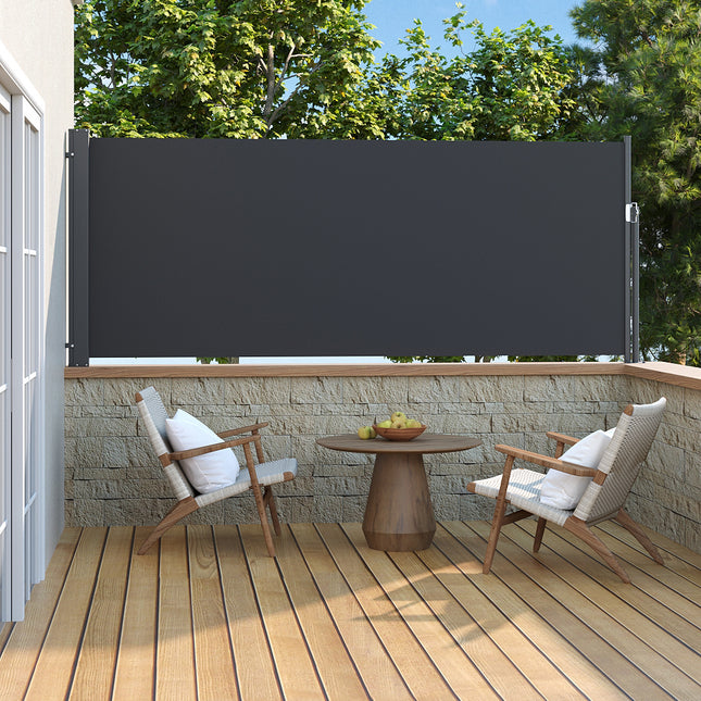 300x120CM Retractable Side Awning Garden Privacy Screen Windbreak Sunshade, Black