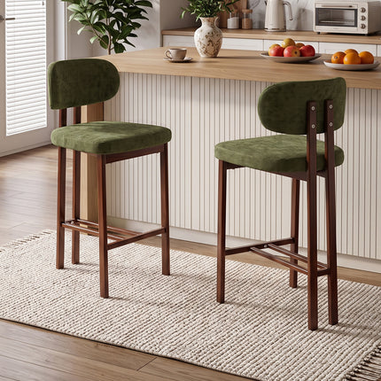 Set of 2 Chenille Upholstered Bar Stools