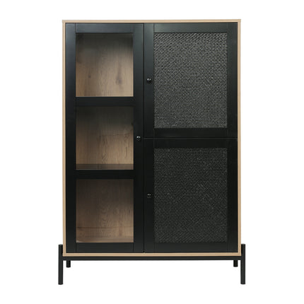 7 Cubes Stylish Modern Cabinet with Glass and Woven Straw Doors