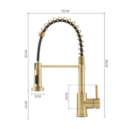 Commercial Swivel Pulldown Kitchen Faucet Gold