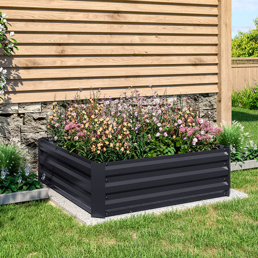 Charcoal Black 100cm W Galvanized Steel Square Raised Garden Bed Planter Box