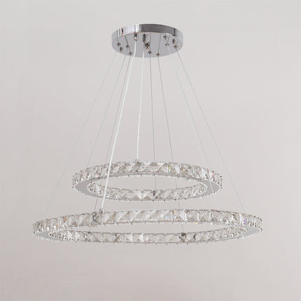 Modern 2-Tier Adjustable Crystal LED Pendant Light