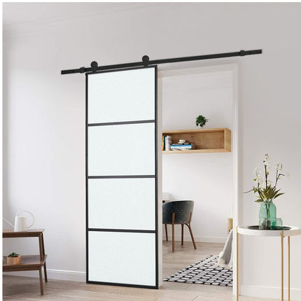 4 Frosted Glass Black Barn Door with Sliding Hardware Kit