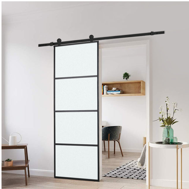 4 Frosted Glass Black Barn Door with Sliding Hardware Kit