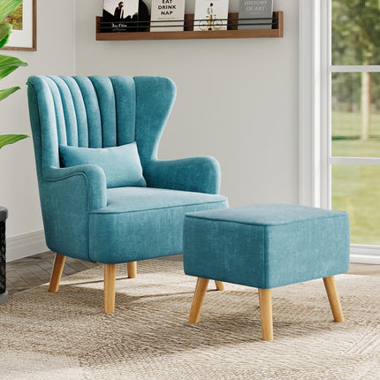 Modern Wingback Accent Chair Armchair with Footstool and Lumbar Pillow