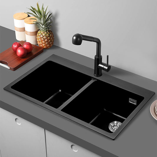 Black Quartz Undermount Kitchen Sink Double Bowl