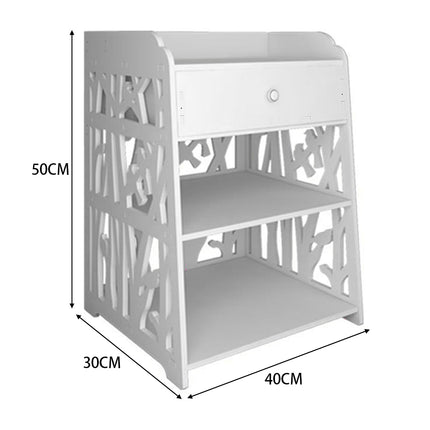 Hollow Carved Bird Pattern Side Table Nightstand with Drawer for Bedroom