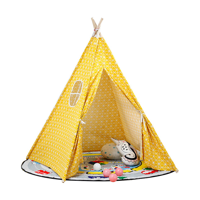 Yellow Indoor Indian Teepee Tent Play House Wood Support for Kids