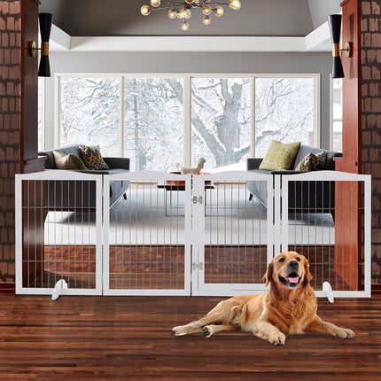 White 224cm 4 Panel Wooden Folding Pet Playpen