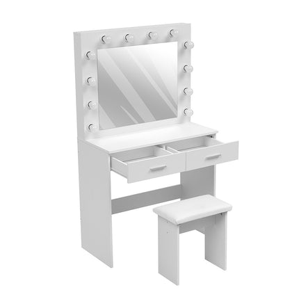 White Hollywood Dressing Table Set with Large Lighted Mirror