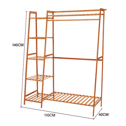 Bamboo Bedroom Garment Clothes Rack Brown 110cm