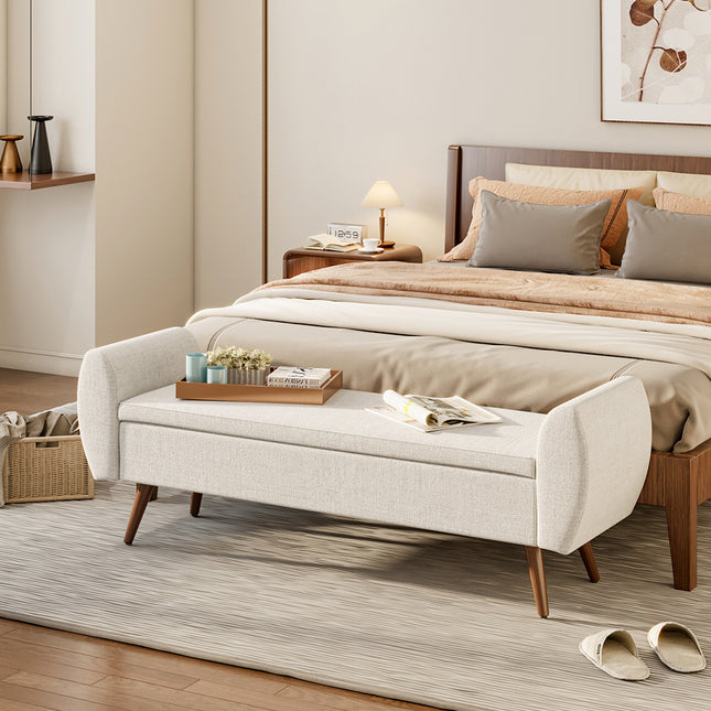 Linen Upholstered Storage Bench