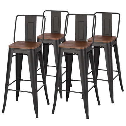 Set of 4 Metal Frame Tolix Industrial Bar Wood Top Chair with Footrest