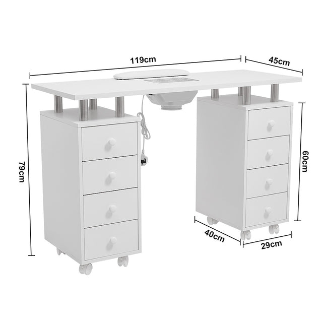 Rolling Manicure Station Nail Table with Dust Collector 119cm