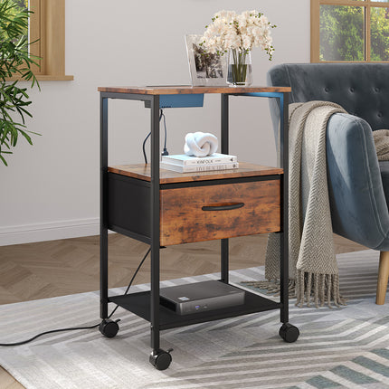 Nightstand Bedside Table with Charging Station and LED Lights