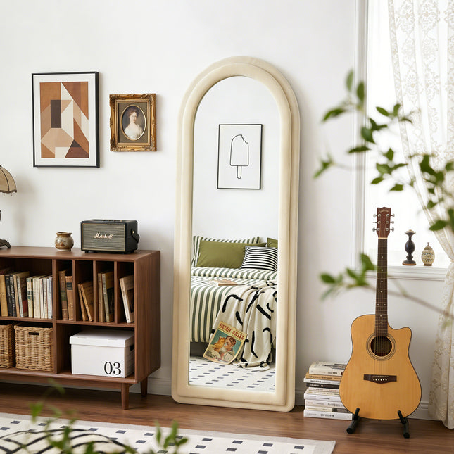 160cm Double Arched Full-Length Mirror with Safety Film & Velvet-Wrapped MDF Frame