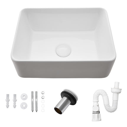 Rectangular Ceramic Countertop Basin with Central Drain Set