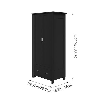 Modern Double-Door Wardrobe with Drawer & Hanging Rail