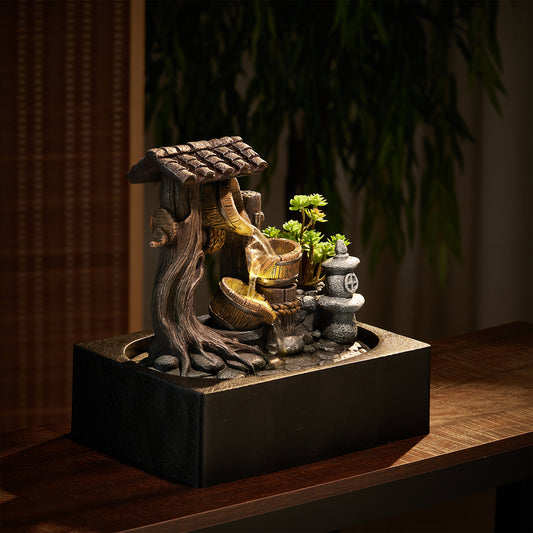 Tabletop Fountain Water Feature with LED Light Home Decoration