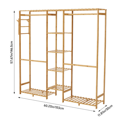 Wooden Clothes Rack with Side Hooks