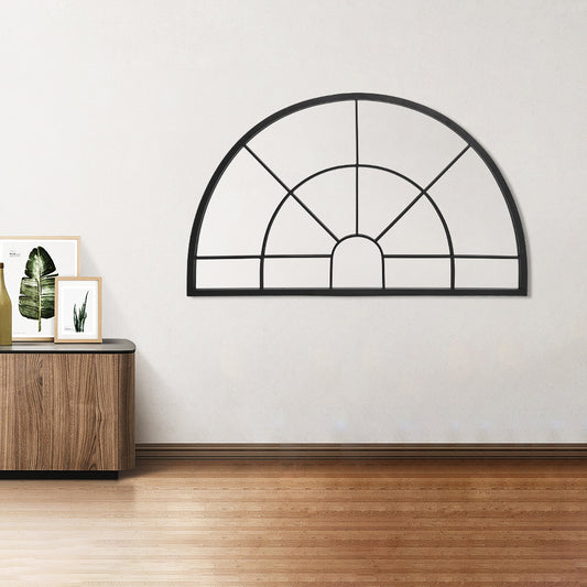 Black Window Pane Half Circle Wall Mirror