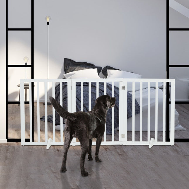 139×60cm Foldable White Wood Pet Gate 3-Panel Freestanding Indoor Barrier