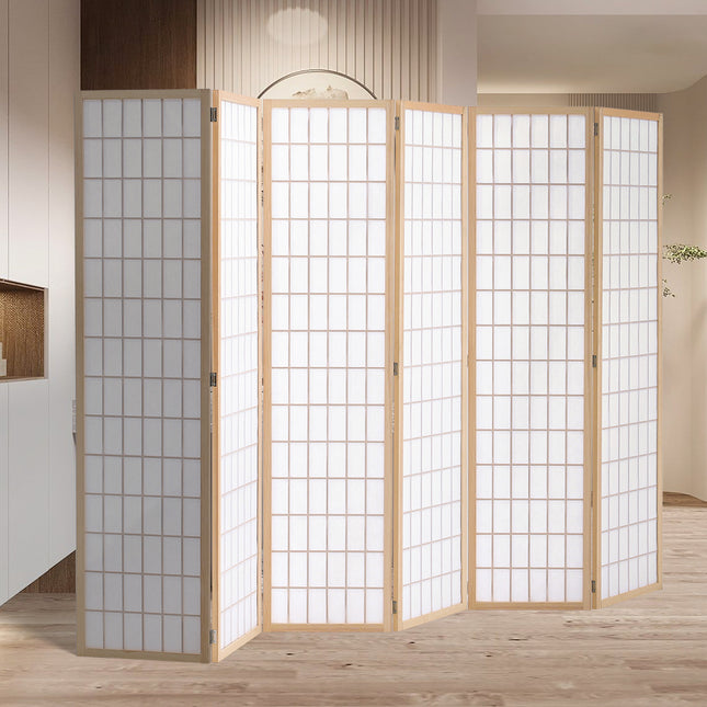 6 Panel Solid Wood Folding Room Divider Privacy Screen 270x180cm H