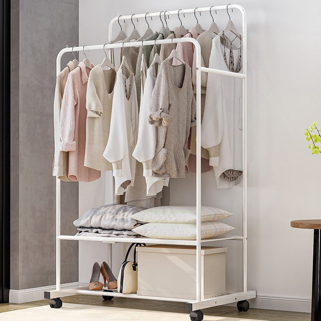 Rolling Clothes Rail Garment Rack Double Bar Clothing Shelf 160cm H